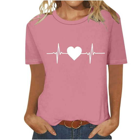 BLVB Women Valentines Day Shirts Valentines Gifts for Her Cute Heart Graphic Tee Tops Short Sleeve Crewneck T Shirts