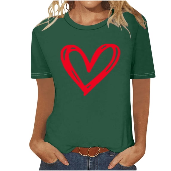 BLVB Women Valentines Day Shirts Valentines Gifts for Her Cute Heart Graphic Tee Tops Short Sleeve Crewneck T Shirts