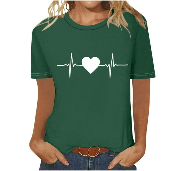 BLVB Women Valentines Day Shirts Valentines Gifts for Her Cute Heart Graphic Tee Tops Short Sleeve Crewneck T Shirts
