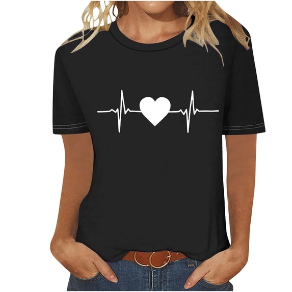BLVB Women Valentines Day Shirts Valentines Gifts for Her Cute Heart Graphic Tee Tops Short Sleeve Crewneck T Shirts