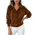 Velvet Collapse BLVB Women Velvet Button down Shirts Long Sleeve V Neck Lapel Blouses ...