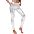 thumbnail image 1 of BLVB Women Wet Look Shiny Leggings Low Waist Stretch Pants Full Length Leggings Tights with Pockets, 1 of 6