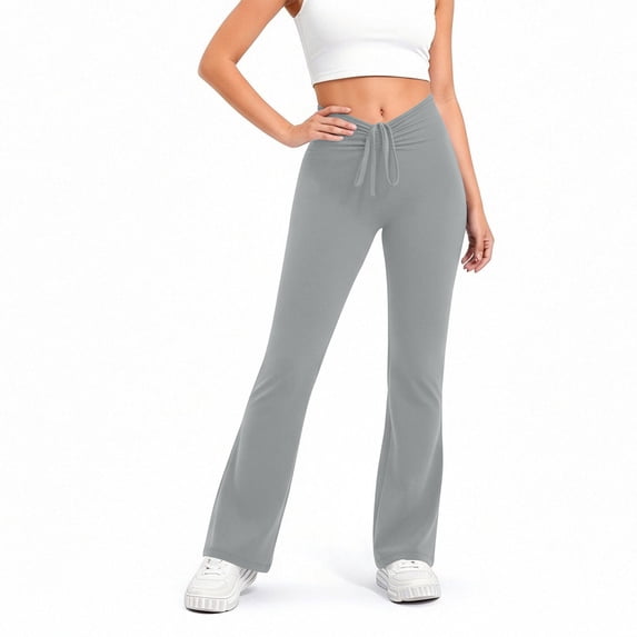 BLVB Women Workout Flare Leggings Drawstring Ruched Waist No Front Seam Butt Lifting Gym Bootcut Yoga Leggings