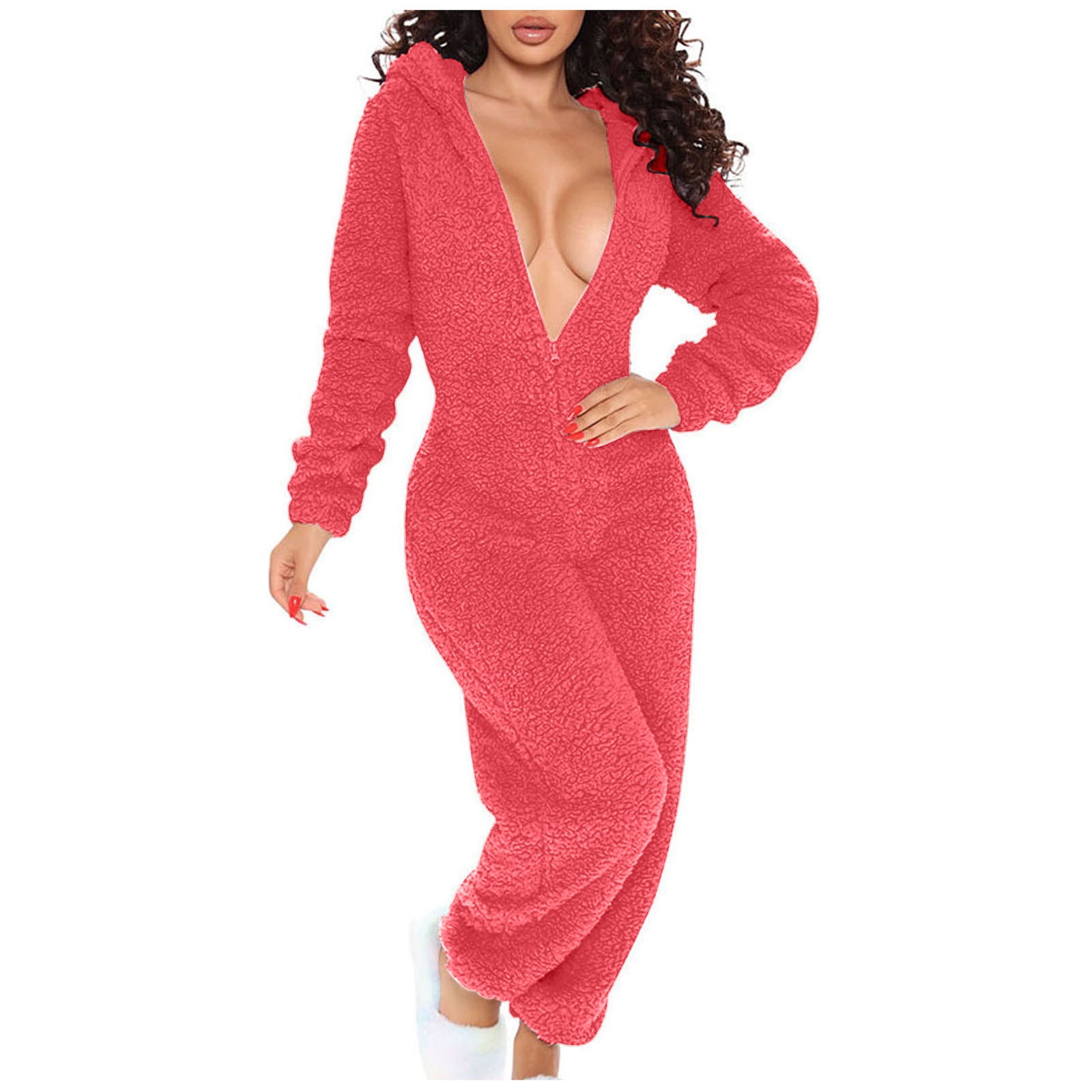 Ydkzymd Womens Jumpsuit Pajamas Under Graphic Hoodie Womens Shapewear  Bodysuit With Pee Hole Winter Sherpa Plus Size Plush Warm Rompers Fleece  Lined Long Sleeve Solid Color Zipper Overalls White 2XL 