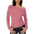 thumbnail image 1 of BLVB Women off the Shoulder Top Long Sleeve Shirts Ruched Tight Fitted Going out Tops Tee Blouse Trendy Outfits, 1 of 6