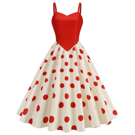 BLVB Women's 1950s Vintage Cocktail Dress Sleeveless Polka Dot Splicing Flare A-Line Formal Prom Party Midi Dresses