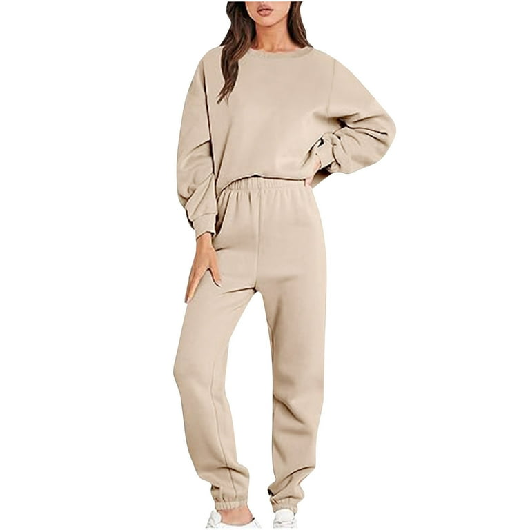 Beige sweatsuit set sale