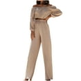 thumbnail image 1 of BLVB Women's 2 Piece Outfit Long Sleeve Off The Shoulder Crop Top Wide Leg Long Pants Set Loungewear Fall Tracksuits, 1 of 5