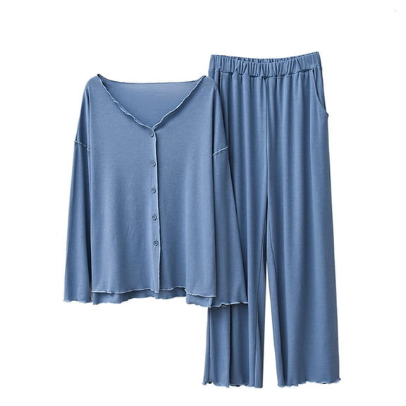 BLVB Women's 2 Piece Outfits Fall Winter Pajamas Soft Long Sleeve Button down Shirts and Pants Sets Sleepwear Pjs