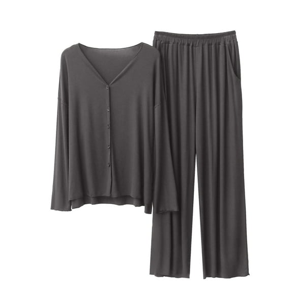 BLVB Women's 2 Piece Outfits Fall Winter Pajamas Soft Long Sleeve Button down Shirts and Pants Sets Sleepwear Pjs