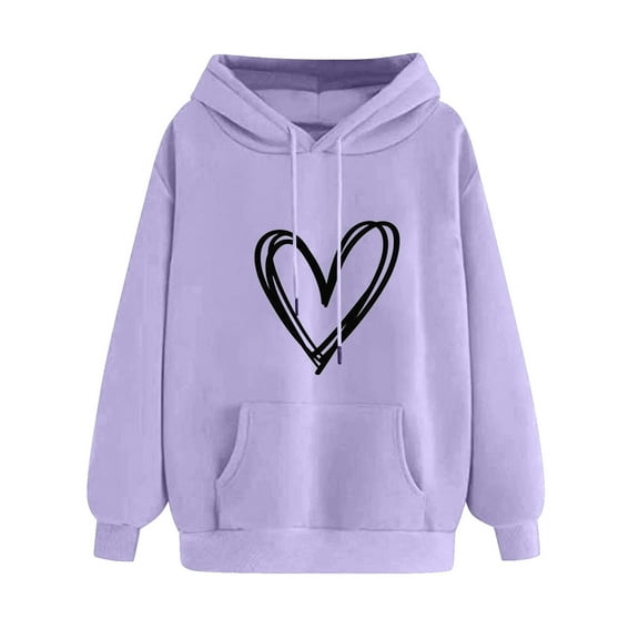 BLVB Women's Hoodies Pullover Cute Heart Print Sweatshirts Fashion Long Sleeve Tops with Pockets Drawstring