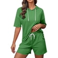 thumbnail image 1 of BLVB Women's 2 Piece Summer Outfits Casual Short Sleeve Hoodie Tops and Drawstring Shorts Lounge Sets Tracksuit, 1 of 6
