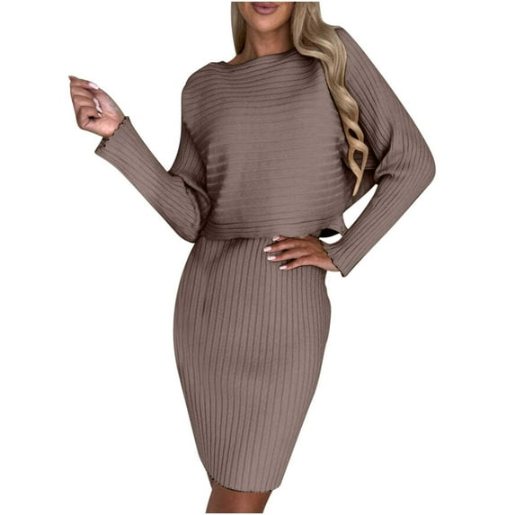 BLVB Women's 2 Piece Sweater Sets Long Sleeve Crop Pullover Tight Midi Dress Knit Ribbed Lounge Set 2024 Trendy Clothes
