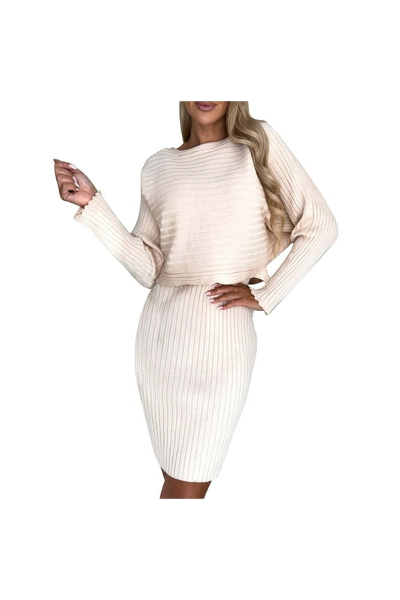 Women's 2 Piece Sweater Sets Long Sleeve Crop Pullover Tight Midi Dress Knit Ribbed Lounge Set Trendy Clothes