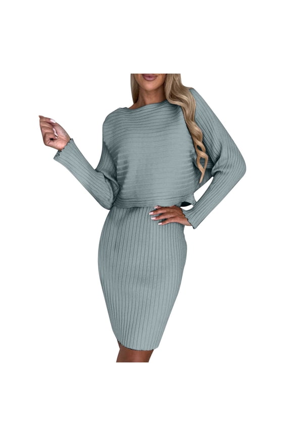 Women's 2 Piece Sweater Sets Long Sleeve Crop Pullover Tight Midi Dress Knit Ribbed Lounge Set Trendy Clothes