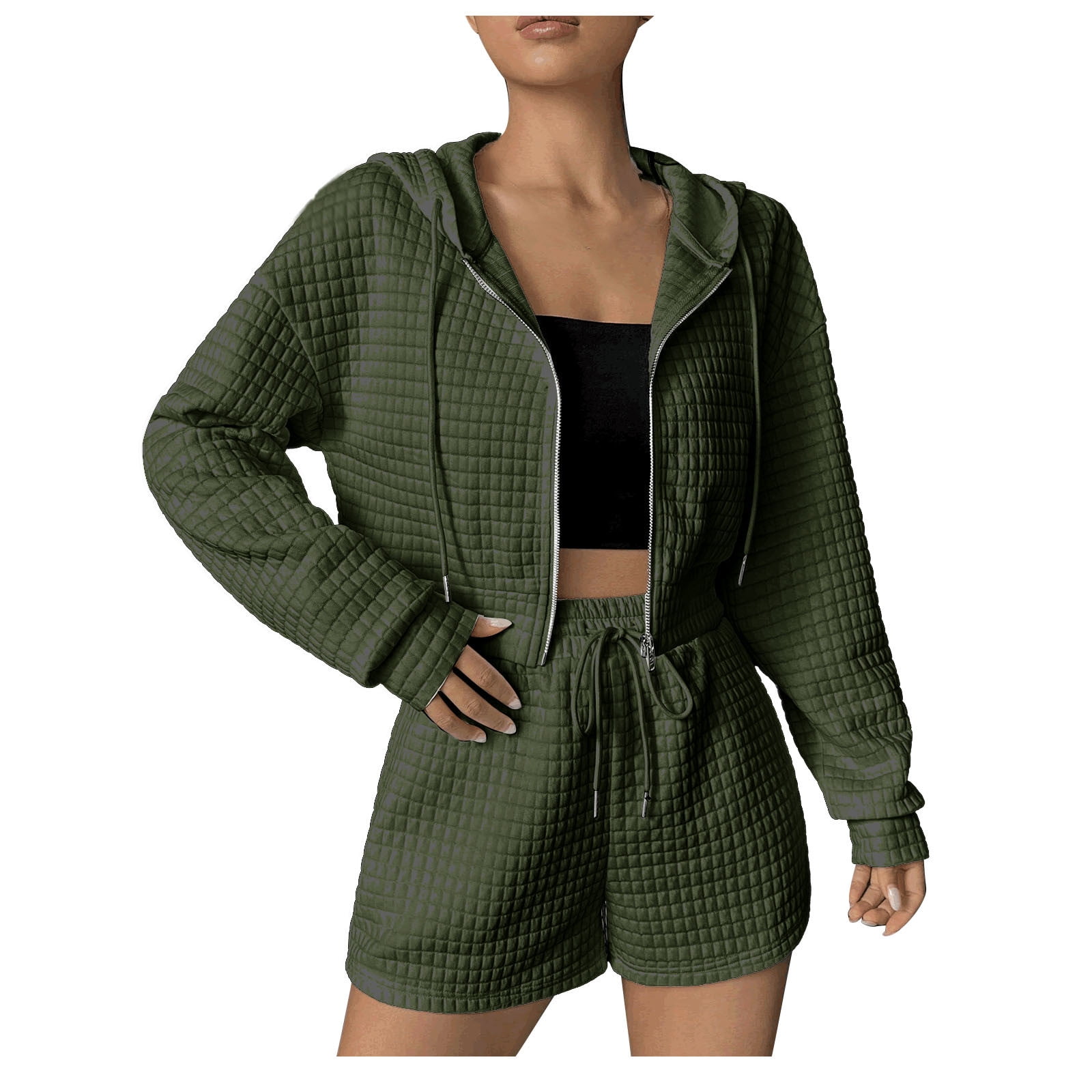 Floerns Women's Casual Long Sleeve Zip-Up Cropped Hoodie - Stretchy, Comfy Sweatshirt With Pockets & Drawstring - View #10