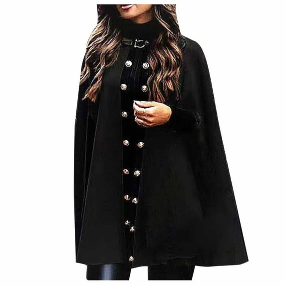 BLVB Women's 2024 Fall Winter Elegant Cape Cardigans Solid Color Button Wool Blend Cloak Outwear for Ladies