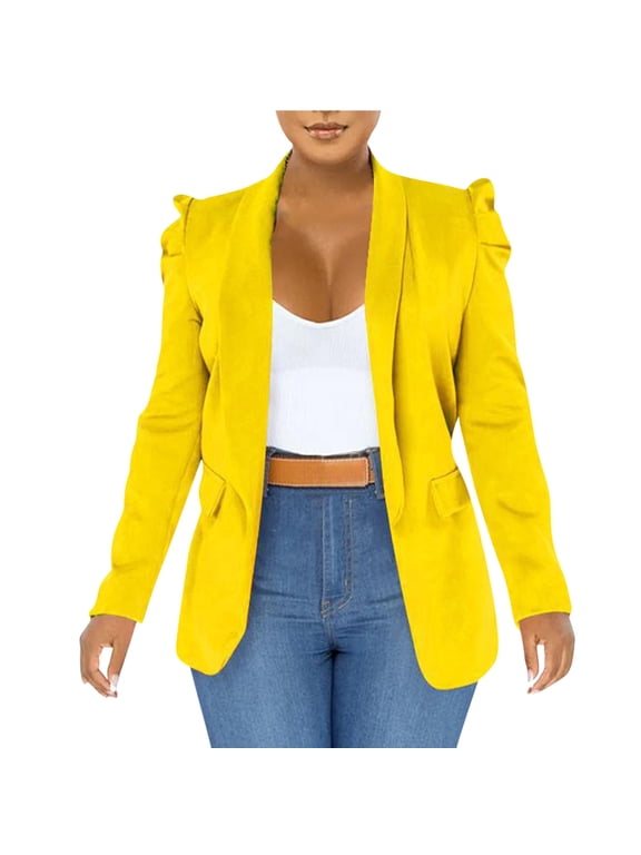 Women's Fall Blazers Puff Sleeve Open Front Work Suit Office Blazer Jackets Coats for Business Casual