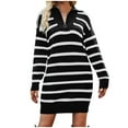 thumbnail image 1 of BLVB Women's Fall Pullover Sweaters Stripe Ribbed Knit Long Sleeve Zip up Loose Comfy Mini Sweater Dress Black, 1 of 1