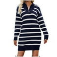 thumbnail image 1 of BLVB Women's Fall Pullover Sweaters Stripe Ribbed Knit Long Sleeve Zip up Loose Comfy Mini Sweater Dress Navy, 1 of 7