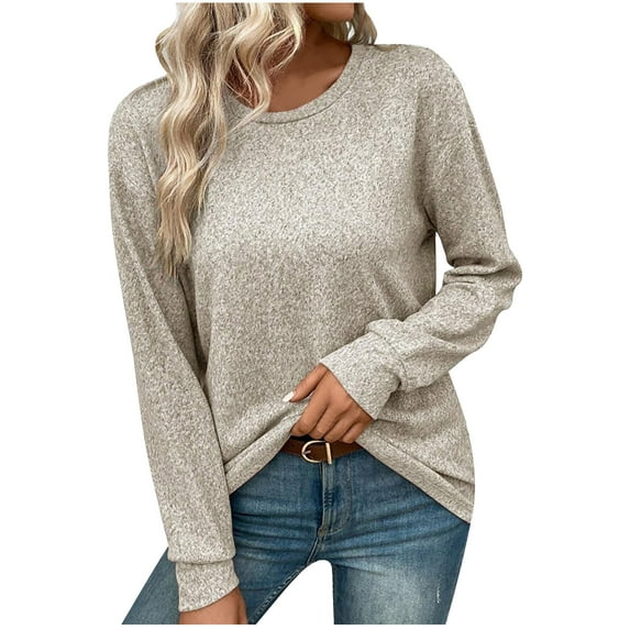 BLVB Women's Fall Sweaters Casual Crewneck Long Sleeve Knitted Sweater Casual Solid Pullover Jumpers Tops