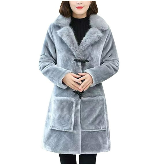 BLVB Women's Fashion Winter Coat Long Sleeve Lapel Oversized Fuzzy Fleece Cozy Jacket Warm Outerwear with Pockets
