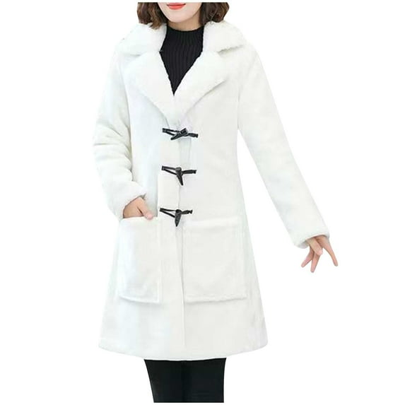 BLVB Women's Fashion Winter Coat Long Sleeve Lapel Oversized Fuzzy Fleece Cozy Jacket Warm Outerwear with Pockets