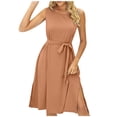 thumbnail image 1 of BLVB Women's Midi Dresses Casual Sleeveless Side Slit Loose Tank Dress Solid Color Belted Summer Dress for Women, 1 of 7