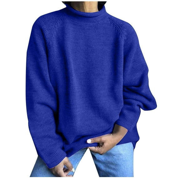 BLVB Women's Oversized Sweaters Casual Crewneck Long Sleeve Knitted Sweater Casual Solid Pullover Jumpers Tops