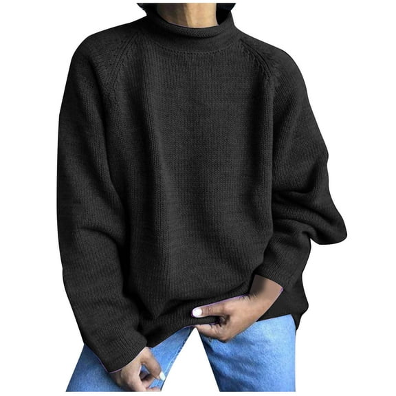 BLVB Women's Oversized Sweaters Casual Crewneck Long Sleeve Knitted Sweater Casual Solid Pullover Jumpers Tops