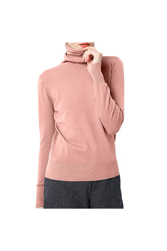 Women's Turtleneck Sweaters Casual Long Sleeve Ribbed Knit Sweater Pullover Tops Basic Layer Shirts