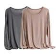 thumbnail image 1 of BLVB Women's 2PC Modal Pajamas Top Long Sleeves Crewneck Sleep Shirt Comfy Tee Basic Stretch Base Layer, 1 of 2