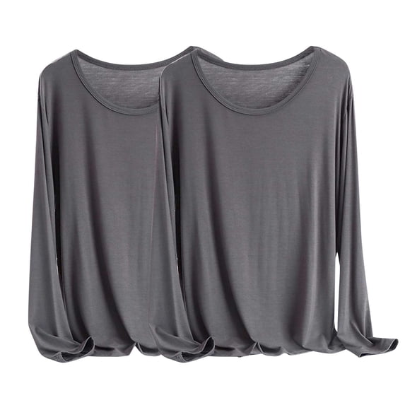 BLVB Women's 2PC Modal Pajamas Top Long Sleeves Crewneck Sleep Shirt Comfy Tee Basic Stretch Base Layer