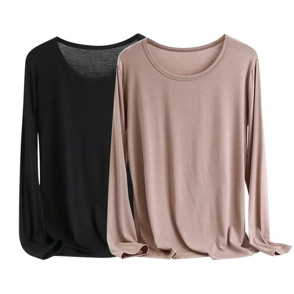 BLVB Women's 2PC Modal Pajamas Top Long Sleeves Crewneck Sleep Shirt Comfy Tee Basic Stretch Base Layer