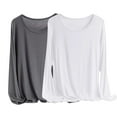 thumbnail image 1 of BLVB Women's 2PC Modal Pajamas Top Long Sleeves Crewneck Sleep Shirt Comfy Tee Basic Stretch Base Layer, 1 of 2