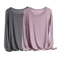 thumbnail image 1 of BLVB Women's 2PC Modal Pajamas Top Long Sleeves Crewneck Sleep Shirt Comfy Tee Basic Stretch Base Layer, 1 of 2
