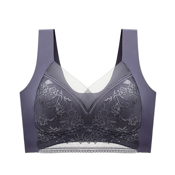 BLVB Women’s 2PC Wirefree Full Coverage Bra Pullover Comfort Push up Bras Plus Size Lace Bralette Woman Sleep Bra Gray