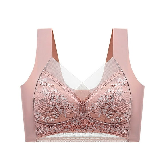 BLVB Women’s 2PC Wirefree Full Coverage Bra Pullover Comfort Push up Bras Plus Size Lace Bralette Woman Sleep Bra Pink