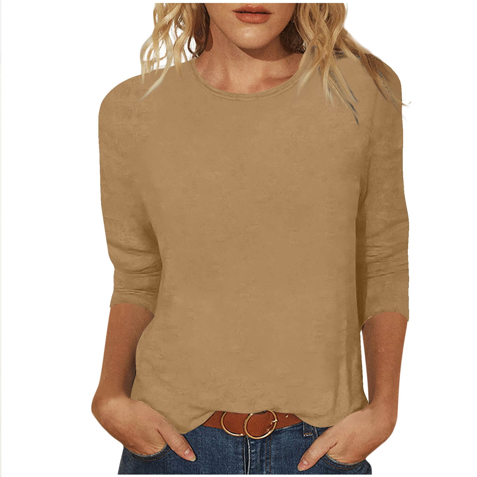 BLVB Women's 3/4 Length Sleeve Tops Dressy Casual Blouses Crewneck T ...