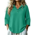 thumbnail image 1 of BLVB Women's 3/4 Sleeve Knit Tops V Neck Collared T-Shirts Loose Casual Tunic Blouses Button Tees Fall Clothes, 1 of 7