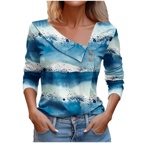 BLVB Women's Asymmetrical Neck Long Sleeve Top Dressy Casual Shirts Tunic Tee Tops Ladies Blouses for Spring Fall
