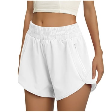 BLVB Women's Athletic Shorts High Waisted Running Shorts Sporty Short Gym Elastic Workout Shorts Pants with Zipper Pockets