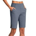 thumbnail image 1 of BLVB Women's Bermuda Long Shorts Athletic Knee-Length Side Slit Shorts with Pockets for Workout Lounge Casual, 1 of 7