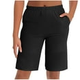 thumbnail image 1 of BLVB Women's Bermuda Long Shorts with Pockets Elastic Waisted Knee Length Shorts for Women Walking Athletic Lounge, 1 of 7