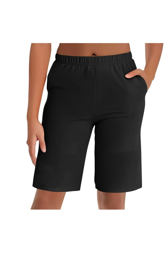 Women's Bermuda Long Shorts with Pockets Elastic Waisted Knee Length Shorts for Women Walking Athletic Lounge