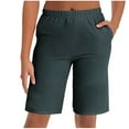 thumbnail image 1 of BLVB Women's Bermuda Long Shorts with Pockets Elastic Waisted Knee Length Shorts for Women Walking Athletic Lounge, 1 of 7