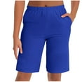 thumbnail image 1 of BLVB Women's Bermuda Long Shorts with Pockets Elastic Waisted Knee Length Shorts for Women Walking Athletic Lounge, 1 of 7