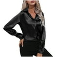 thumbnail image 1 of BLVB Women's Blouse Satin Silk Collared Shirts Button Shirts Casual Loose Long Sleeve Office Work Tunic Tops, 1 of 6