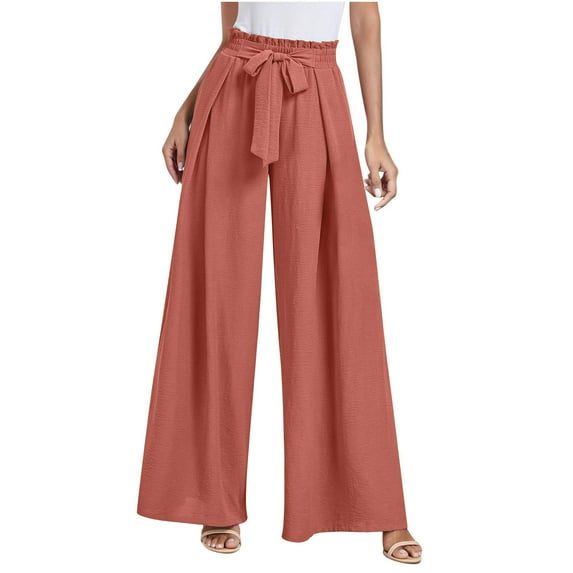 BLVB Women's Boho Flowy High Waisted Wide Leg Pants Elegant Business Work Trousers Loose Casual Lounge Pants