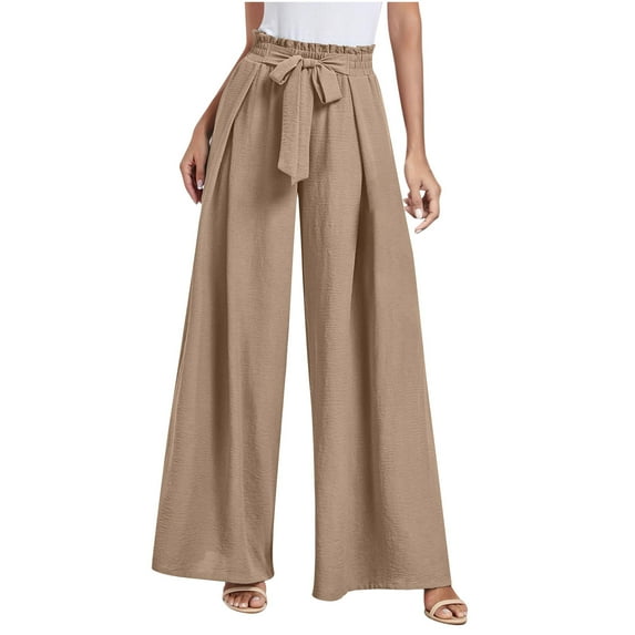 BLVB Women's Boho Flowy High Waisted Wide Leg Pants Elegant Business Work Trousers Loose Casual Lounge Pants